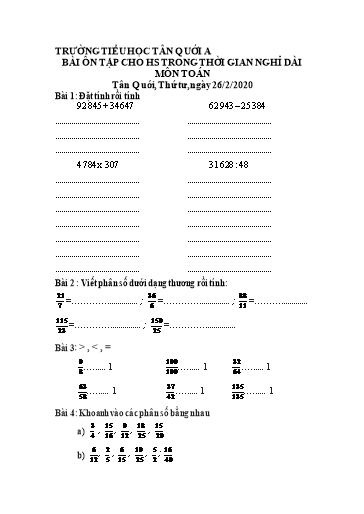 Bài ôn tập Toán Lớp 4 - Từ 26/2 đến 28/2 - Năm học 2019-2020 - Trường Tiểu học Tân Quới A