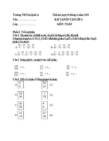 Bài ôn tập Toán Lớp 4 - Từ 6/4 đến 10/4 - Năm học 2019-2020 - Trường Tiểu học Tân Quới A