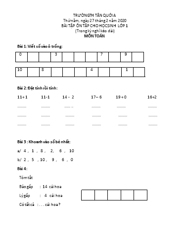 Bài ôn tập Toán, Tiếng Việt Lớp 1 - Ngày 27/2 - Năm học 2019-2020 - Trường Tiểu học Tân Quới A