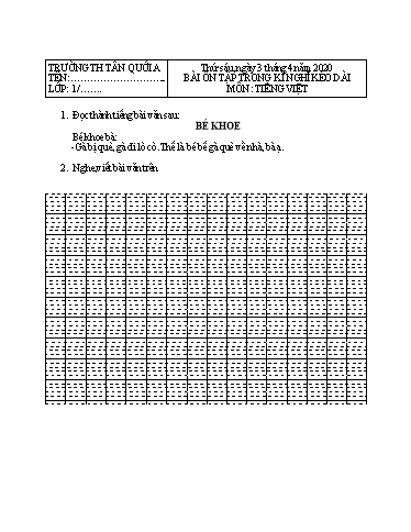Bài ôn tập Toán, Tiếng Việt Lớp 1 - Ngày 3/4 - Năm học 2019-2020 - Trường Tiểu học Tân Quới A