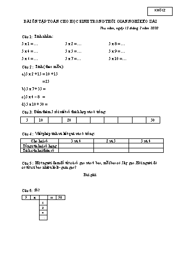 Bài ôn tập Toán, Tiếng Việt Lớp 2 - Ngày 13/2 - Năm học 2019-2020 - Trường Tiểu học Tân Quới A