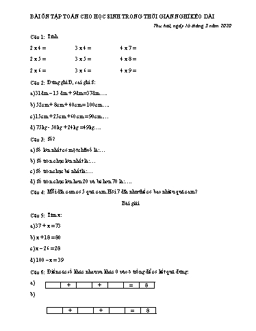 Bài ôn tập Toán, Tiếng Việt Lớp 2 - Ngày 16, 17/3 - Năm học 2019-2020 - Trường Tiểu học Tân Quới A