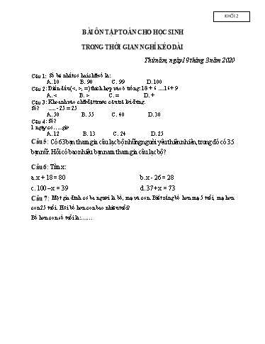 Bài ôn tập Toán, Tiếng Việt Lớp 2 - Ngày 19, 20/3 - Năm học 2019-2020 - Trường Tiểu học Tân Quới A