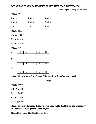 Bài ôn tập Toán, Tiếng Việt Lớp 2 - Ngày 23, 24/3 - Năm học 2019-2020 - Trường Tiểu học Tân Quới A