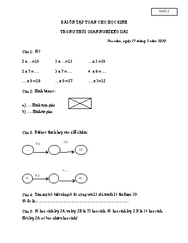 Bài ôn tập Toán, Tiếng Việt Lớp 2 - Ngày 27, 28/2 - Năm học 2019-2020 - Trường Tiểu học Tân Quới A