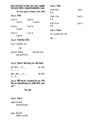 Bài ôn tập Toán, Tiếng Việt Lớp 2 - Ngày 27/4 - Năm học 2019-2020 - Trường Tiểu học Tân Quới A