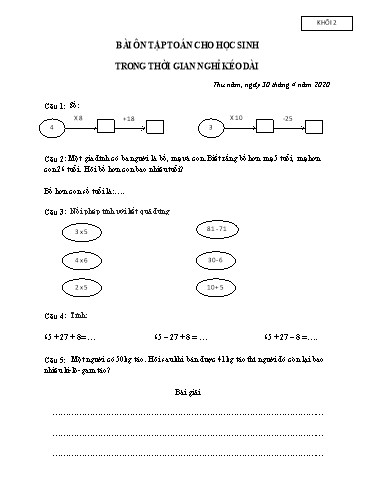 Bài ôn tập Toán, Tiếng Việt Lớp 2 - Ngày 30/4 - Năm học 2019-2020 - Trường Tiểu học Tân Quới A