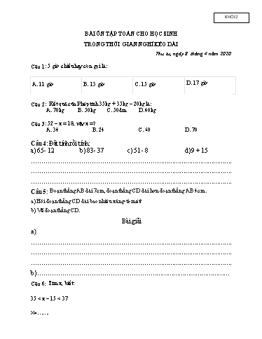 Bài ôn tập Toán, Tiếng Việt Lớp 2 - Ngày 8/4 - Năm học 2019-2020 - Trường Tiểu học Tân Quới A