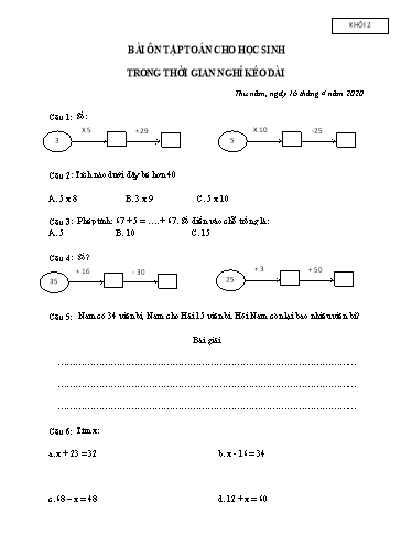Bài ôn tập Toán, Tiếng Việt Lớp 2 - Từ 16, 17/4 - Năm học 2019-2020 - Trường Tiểu học Tân Quới A