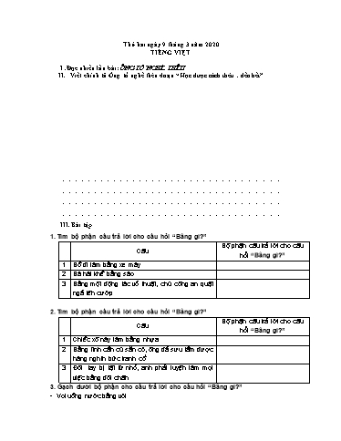 Bài ôn tập Toán, Tiếng Việt Lớp 3 - Ngày 9/3 - Năm học 2019-2020 - Trường Tiểu học Tân Quới A