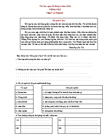 Bài ôn tập Toán, Tiếng Việt Lớp 3 - Từ 20/4 đến 24/4 - Năm học 2019-2020 - Trường Tiểu học Tân Quới A