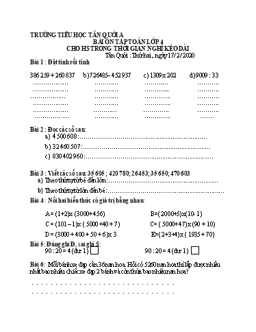 Bài ôn tập Toán, Tiếng Việt Lớp 4 - Ngày 17, 18/2 - Năm học 2019-2020 - Trường Tiểu học Tân Quới A