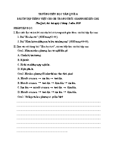 Bài ôn tập Toán, Tiếng Việt Lớp 4 - Ngày 2/3 - Năm học 2019-2020 - Trường Tiểu học Tân Quới A