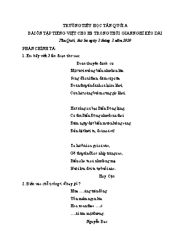 Bài ôn tập Toán, Tiếng Việt Lớp 4 - Ngày 3/3 - Năm học 2019-2020 - Trường Tiểu học Tân Quới A