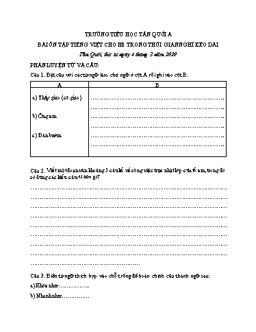 Bài ôn tập Toán, Tiếng Việt Lớp 4 - Ngày 4/3 - Năm học 2019-2020 - Trường Tiểu học Tân Quới A