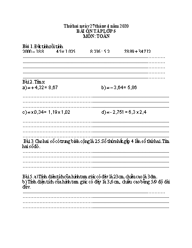 Bài ôn tập Toán, Tiếng Việt Lớp 5 - Ngày 27/4 - Năm học 2019-2020 - Trường Tiểu học Tân Quới A