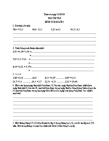 Bài ôn tập Toán, Tiếng Việt Lớp 5 - Ngày 3/4 - Năm học 2019-2020 - Trường Tiểu học Tân Quới A