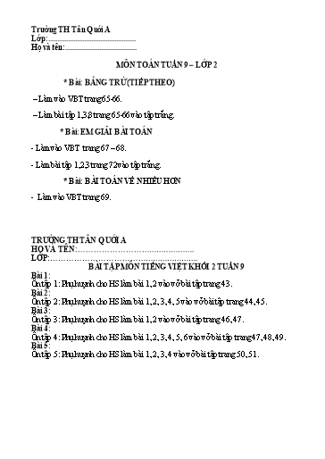 Bài tập các môn Lớp 2 - Tuần 9 - Năm học 2021-2022 - Trường Tiểu học Tân Quới A