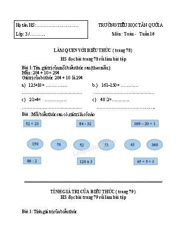 Bài tập các môn Lớp 3 - Tuần 16 - Năm học 2021-2022 - Trường Tiểu học Tân Quới A