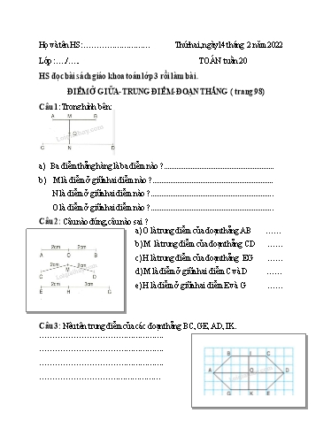 Bài tập các môn Lớp 3 - Tuần 20 - Năm học 2021-2022 - Trường Tiểu học Tân Quới A