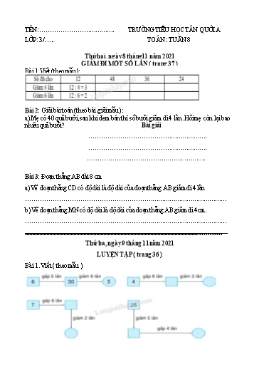Bài tập các môn Lớp 3 - Tuần 8 - Năm học 2021-2022 - Trường Tiểu học Tân Quới A