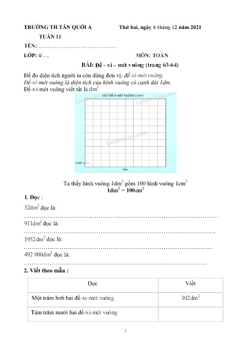 Bài tập các môn Lớp 4 - Tuần 11 - Năm học 2021-2022 - Trường Tiểu học Tân Quới A