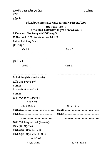 Bài tập các môn Lớp 4 - Tuần 13 - Năm học 2021-2022 - Trường Tiểu học Tân Quới A