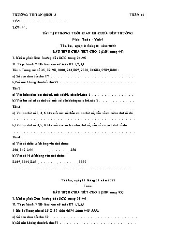 Bài tập các môn Lớp 4 - Tuần 16 - Năm học 2021-2022 - Trường Tiểu học Tân Quới A