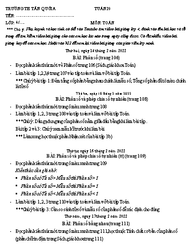 Bài tập các môn Lớp 4 - Tuần 20 - Năm học 2021-2022 - Trường Tiểu học Tân Quới A