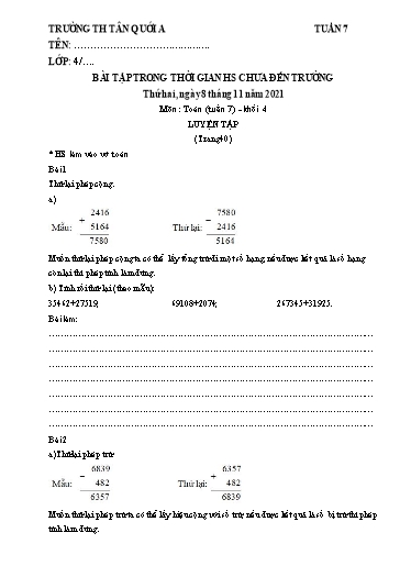 Bài tập các môn Lớp 4 - Tuần 7 - Năm học 2021-2022 - Trường Tiểu học Tân Quới A