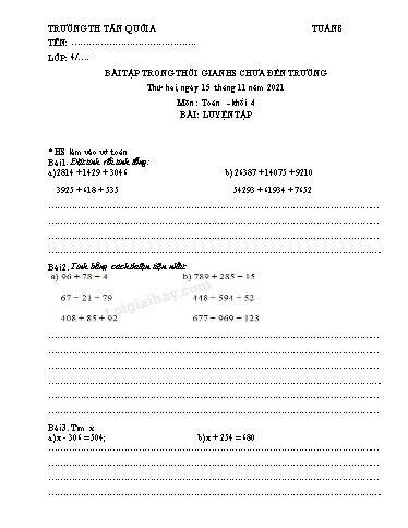 Bài tập các môn Lớp 4 - Tuần 8 - Năm học 2021-2022 - Trường Tiểu học Tân Quới A
