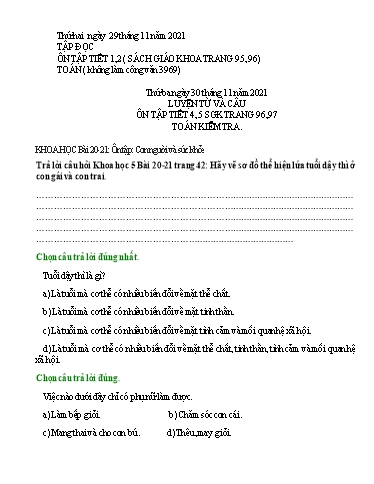 Bài tập các môn Lớp 5 - Tuần 10 - Năm học 2021-2022 - Trường Tiểu học Tân Quới A (Có đáp án)