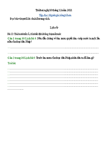 Bài tập các môn Lớp 5 - Tuần 13 - Năm học 2021-2022 - Trường Tiểu học Tân Quới A