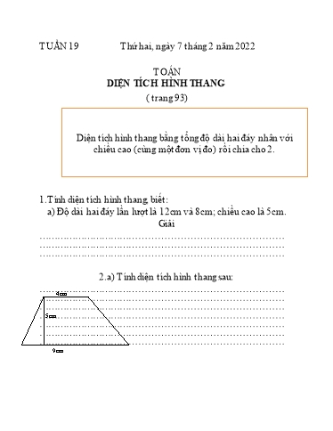 Bài tập các môn Lớp 5 - Tuần 19 - Năm học 2021-2022 - Trường Tiểu học Tân Quới A