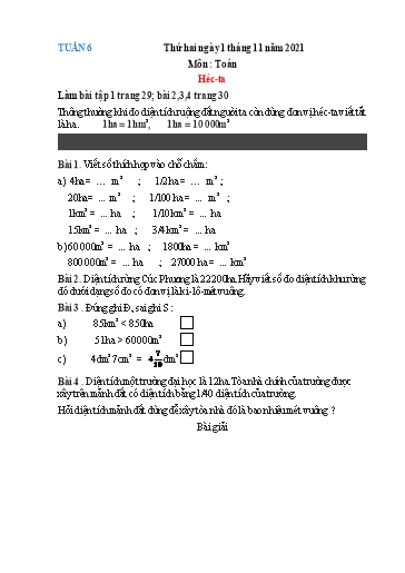 Bài tập các môn Lớp 5 - Tuần 6 - Năm học 2021-2022 - Trường Tiểu học Tân Quới A (Có đáp án)