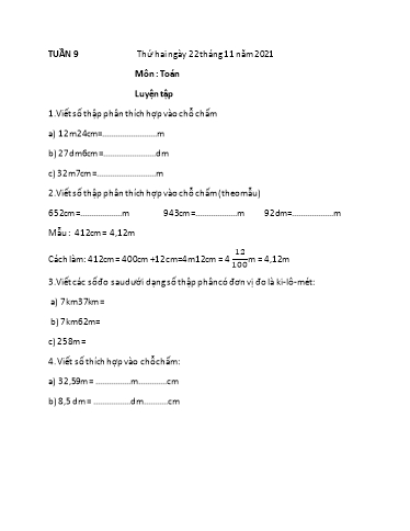 Bài tập các môn Lớp 5 - Tuần 9 - Năm học 2021-2022 - Trường Tiểu học Tân Quới A