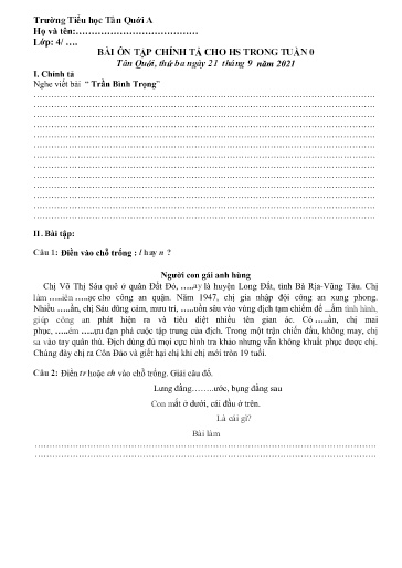 Bài tập Chính tả Lớp 4 - Tuần 0 - Năm học 2021-2022 - Trường Tiểu học Tân Quới A