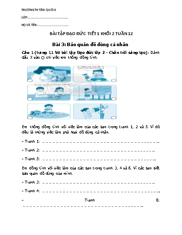 Bài tập Đạo đức Lớp 2 - Tuần 12 - Năm học 2021-2022 - Trường Tiểu học Tân Quới A (Có đáp án)