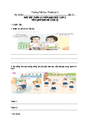 Bài tập Đạo đức Lớp 2 - Tuần 13, Bài: Yêu quý bạn bè (Tiết 2) - Trường Tiểu học Thành Lợi C (Có đáp án)