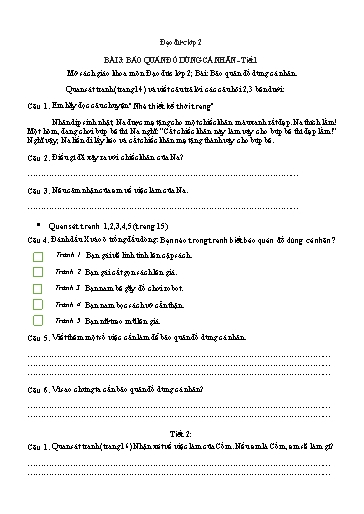 Bài tập Đạo đức Lớp 2 - Tuần 5, Bài 3: Bảo quản đồ dùng cá nhân - Trường Tiểu học Thành Lợi C (Có đáp án)