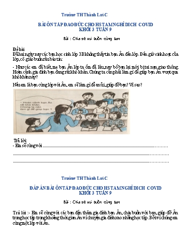 Bài tập Đạo đức Lớp 3 - Tuần 9, Bài: Chia sẻ vui buồn cùng bạn - Trường Tiểu học Thành Lợi C (Có đáp án)