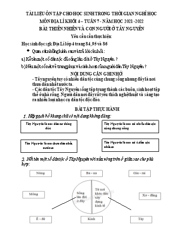 Bài tập Địa lí Lớp 4 - Tuần 7, Bài: Thiên nhiên và con người ở Tây Nguyên - Trường Tiểu học Thành Lợi C (Có đáp án)