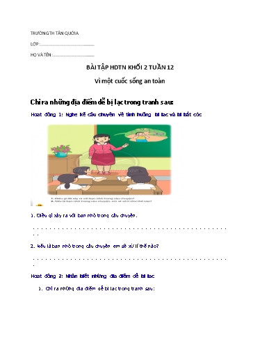 Bài tập Hoạt động trải nghiệm Lớp 2 - Tuần 12 - Năm học 2021-2022 - Trường Tiểu học Tân Quới A (Có đáp án)