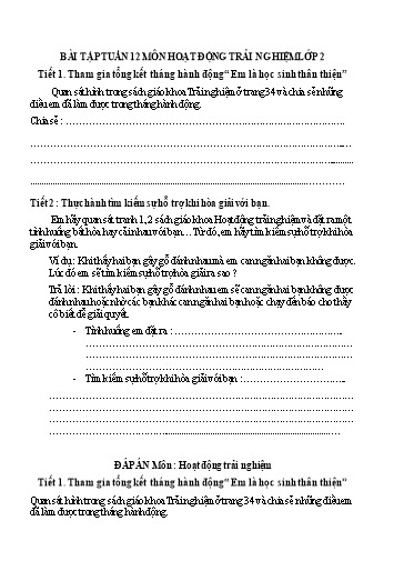 Bài tập Hoạt động trải nghiệm Lớp 2 - Tuần 12 - Trường Tiểu học Thành Lợi C (Có đáp án)