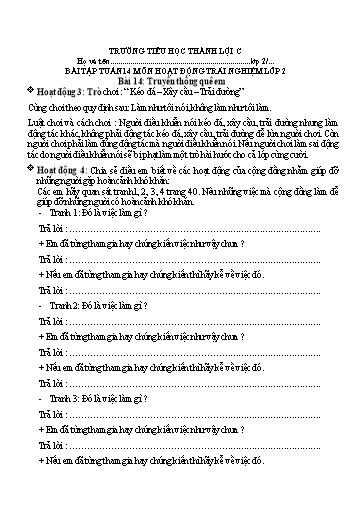 Bài tập Hoạt động trải nghiệm Lớp 2 - Tuần 14, Bài 14: Truyền thống quê em - Trường Tiểu học Thành Lợi C (Có đáp án)