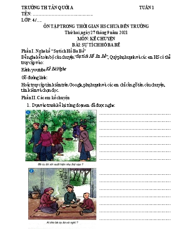 Bài tập Kể chuyện Lớp 4 - Tuần 1 - Năm học 2021-2022 - Trường Tiểu học Tân Quới A (Có đáp án)