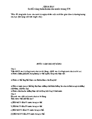 Bài tập Khoa học, Lịch sử và Địa lí Lớp 4 - Tuần 12 - Trường Tiểu học Thành Lợi C (Có đáp án)