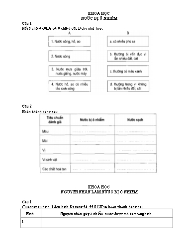 Bài tập Khoa học, Lịch sử và Địa lí Lớp 4 - Tuần 13 - Trường Tiểu học Thành Lợi C (Có đáp án)