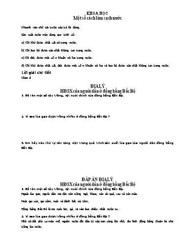 Bài tập Khoa học, Lịch sử và Địa lí Lớp 4 - Tuần 14 - Trường Tiểu học Thành Lợi C (Có đáp án)