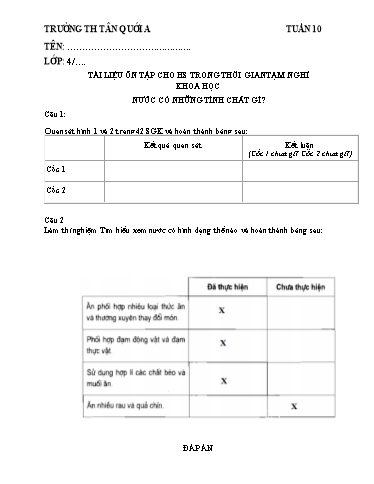 Bài tập Khoa học Lớp 4 - Tuần 10 - Năm học 2021-2022 - Trường Tiểu học Tân Quới A (Có đáp án)